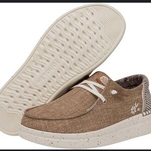 Hey Dude Cream and Tan Loafers with Moccasin Toe